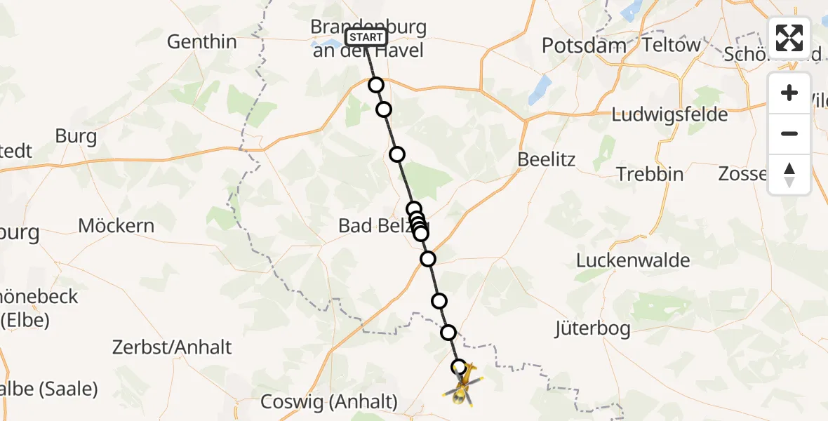 Flugroute Rettungshubschrauber Brandenburg an der Havel - Zahna-Elster, 15 September 2026, 17:23