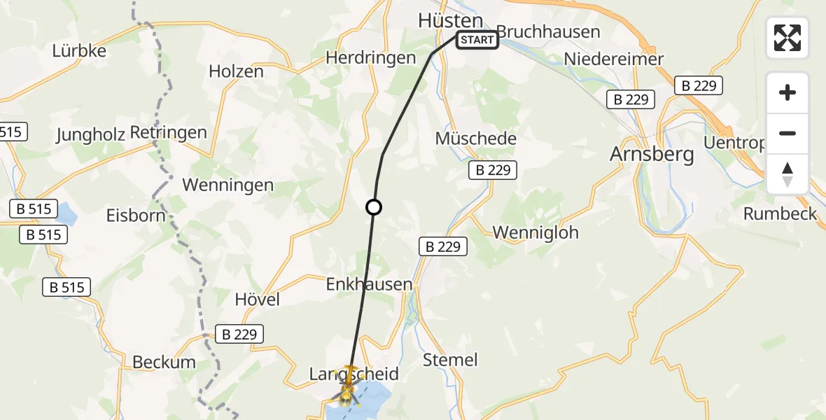 Flugroute Rettungshubschrauber Arnsberg - Sundern (Sauerland), 15 September 2026, 17:30