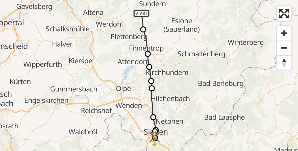 Flugroute Rettungshubschrauber Sundern (Sauerland) - Evangelisches Jung-Stilling Hospital, 15 September 2026, 17:37