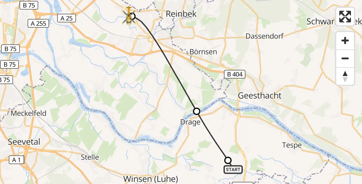Flugroute Rettungshubschrauber Marschacht - Christoph Hansa ADAC Hubschrauberlandeplatz, 15 September 2026, 17:40