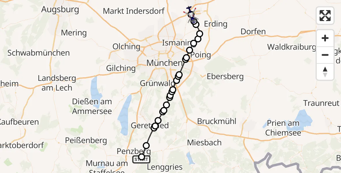 Flugroute Polizeihubschrauber Bichl - München Flughafen, 15 September 2026, 17:48