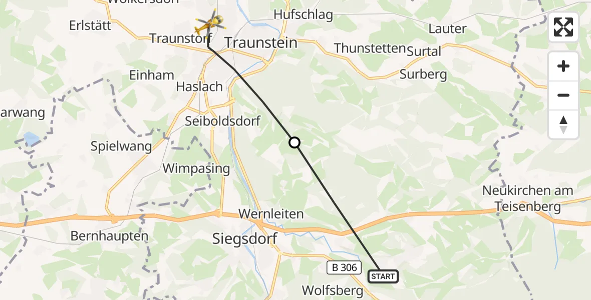 Flugroute Rettungshubschrauber Siegsdorf - Traunstein Hospital, 15 September 2026, 17:51