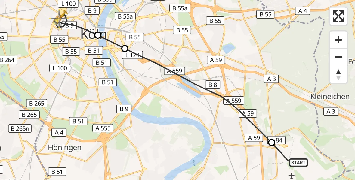 Flugroute Ambulanzhubschrauber Köln Bonn Flughafen - Köln, 15 September 2026, 18:11