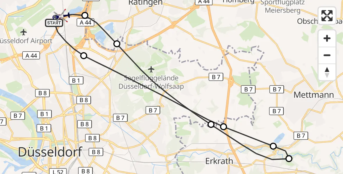 Flugroute Polizeihubschrauber Düsseldorf Flughafen - Düsseldorf Flughafen, 15 September 2026, 18:16