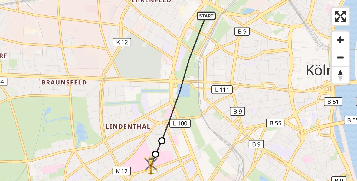 Flugroute Ambulanzhubschrauber Köln - Köln University Hospital, 15 September 2026, 18:52