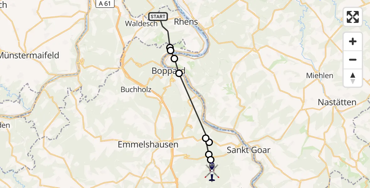 Flugroute Polizeihubschrauber Rhens - Sankt Goar, 15 September 2026, 18:54