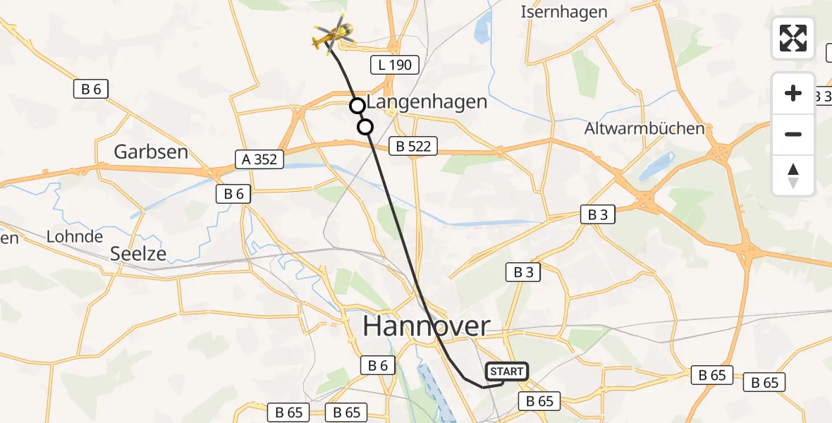Flugroute Rettungshubschrauber Hannover - Flughafen Hannover, 15 September 2026, 19:06
