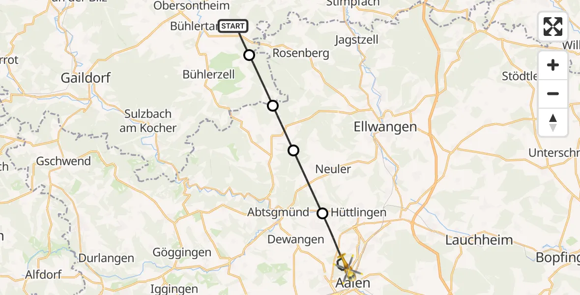 Flugroute Rettungshubschrauber Bühlertann - Aalen, 15 September 2026, 19:24