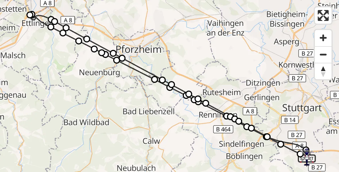 Flugroute Polizeihubschrauber Flughafen Stuttgart - Flughafen Stuttgart, 15 September 2026, 23:12
