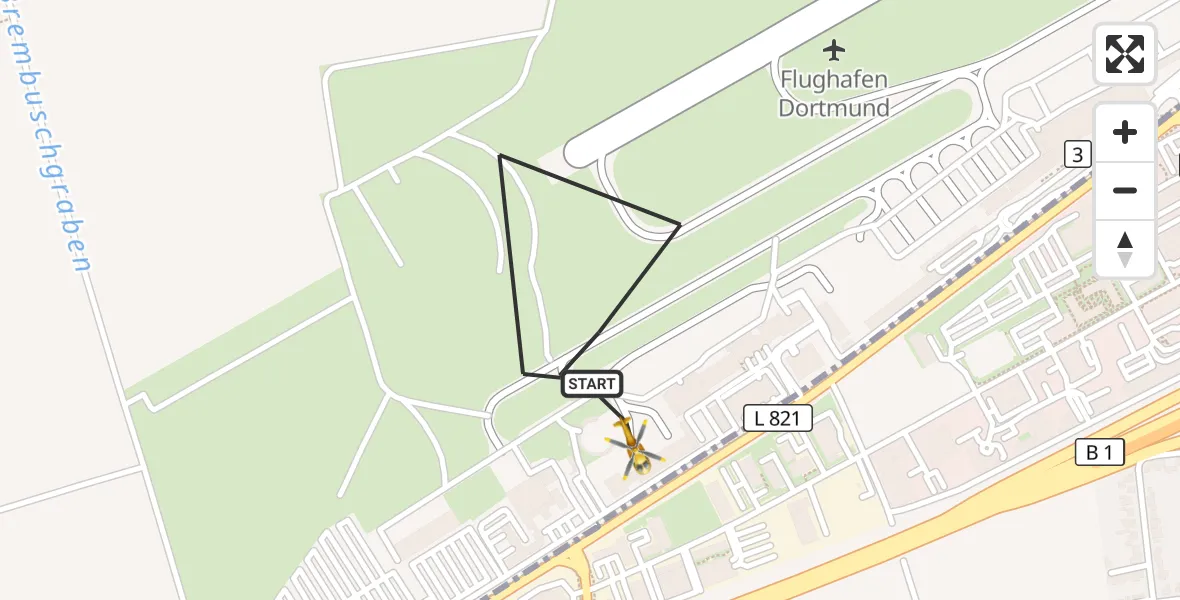Flugroute Rettungshubschrauber Dortmund Flughafen - Dortmund Flughafen, 16 September 2026, 00:03
