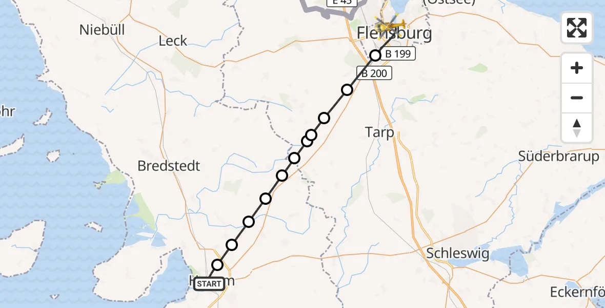 Flugroute Ambulanzhubschrauber Husum - Flensburg, 16 September 2026, 00:42