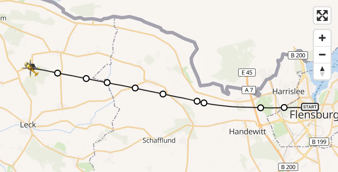 Flugroute Ambulanzhubschrauber Flensburg - Karlum, 16 September 2026, 01:50