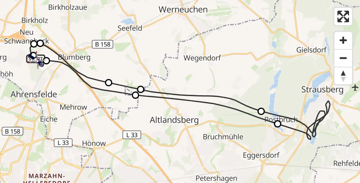 Flugroute Polizeihubschrauber Ahrensfelde Hubschrauberlandeplatz - Ahrensfelde Hubschrauberlandeplatz, 16 September 2026, 03:23
