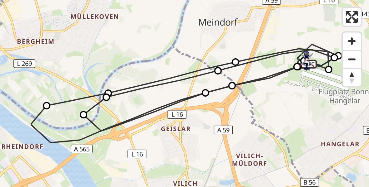 Flugroute Polizeihubschrauber Bonn-Hangelar Flugplatz - Bonn-Hangelar Flugplatz, 16 September 2026, 04:40
