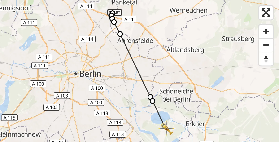 Flugroute Rettungshubschrauber Helios Clinic Berlin-Buch - Berlin, 16 September 2026, 05:02