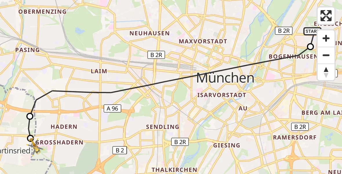Flugroute Rettungshubschrauber München Bogenhausen Hospital - DRF Air Rescue München Hubschrauberlandeplatz, 16 September 2026, 05:04