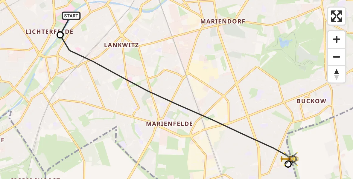 Flugroute Rettungshubschrauber Charité Clinic Benjamin Franklin Campus - Berlin, 16 September 2026, 05:35