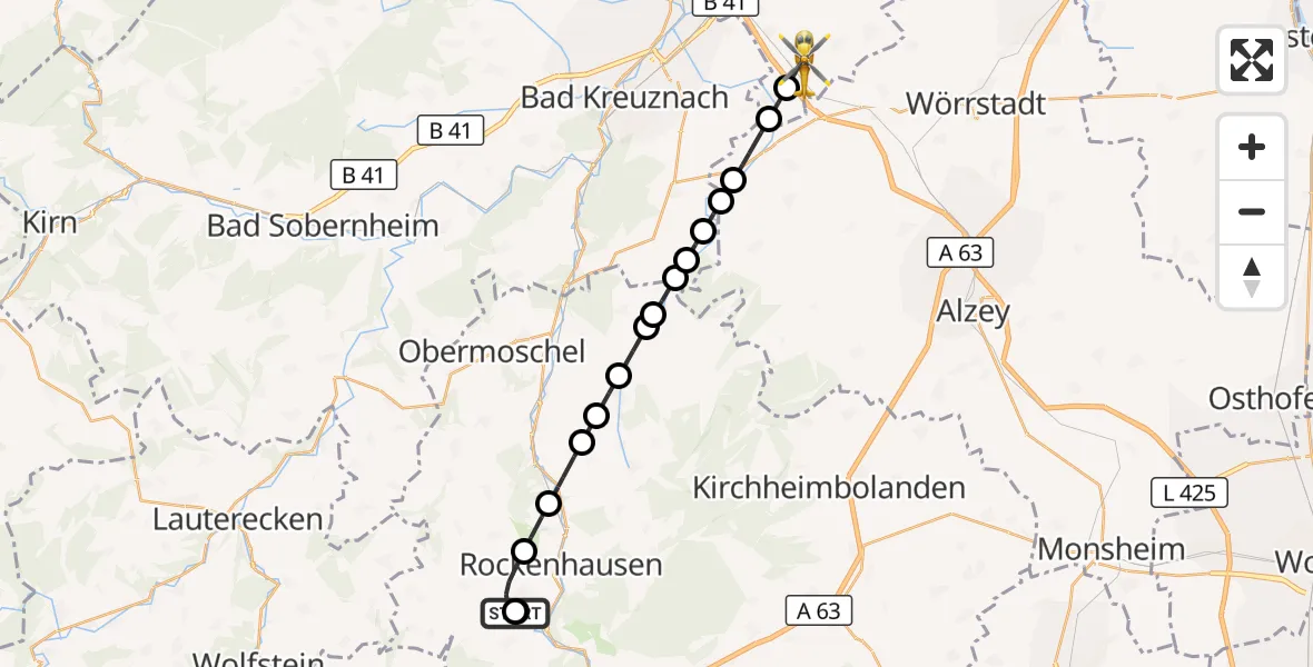 Flugroute Rettungshubschrauber Rockenhausen - Sprendlingen, 16 September 2026, 05:38