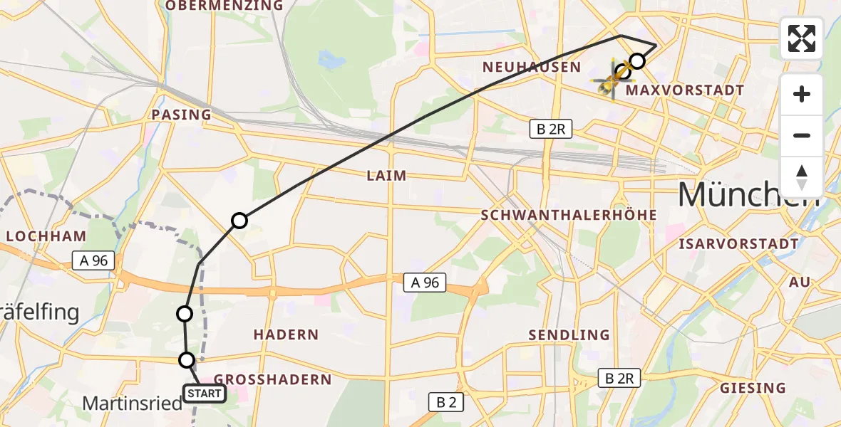 Flugroute Rettungshubschrauber DRF Air Rescue München Hubschrauberlandeplatz - Deutsches Herzzentrum München, 16 September 2026, 05:58