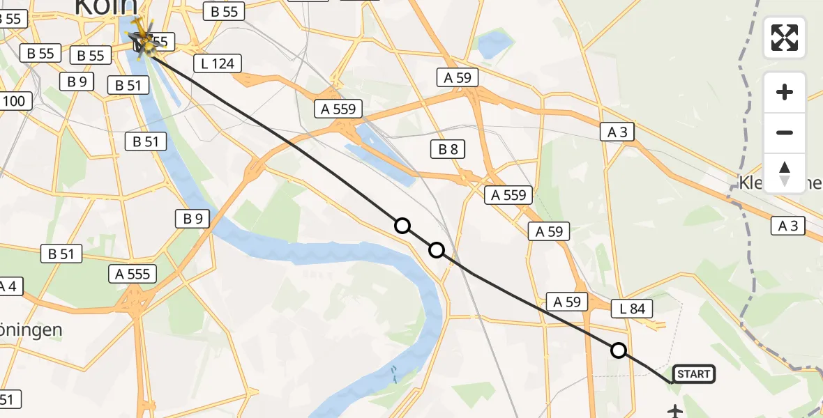 Flugroute Rettungshubschrauber Köln Bonn Flughafen - Köln, 16 September 2026, 06:14