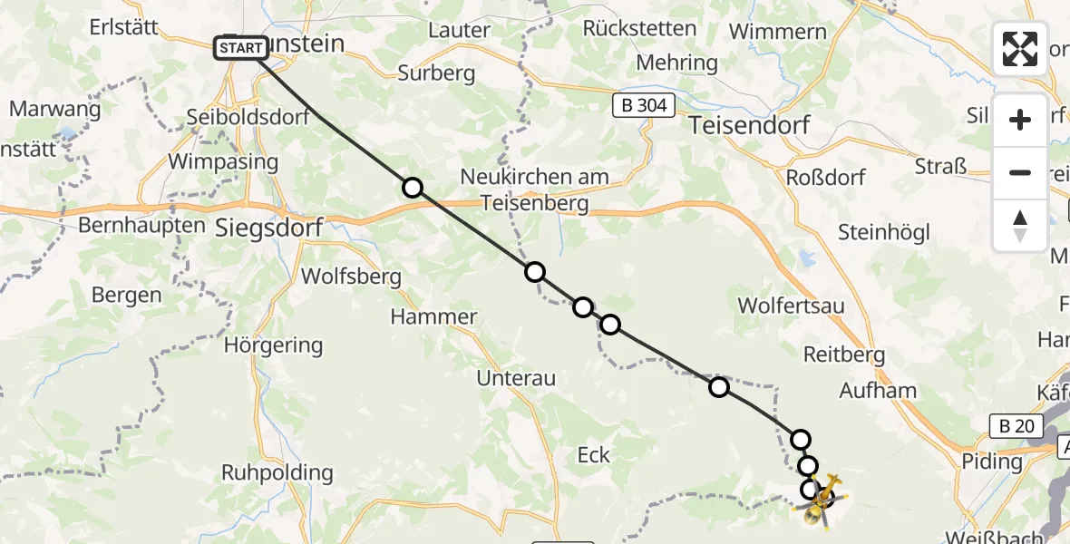 Flugroute Rettungshubschrauber Traunstein - Piding, 16 September 2026, 06:20