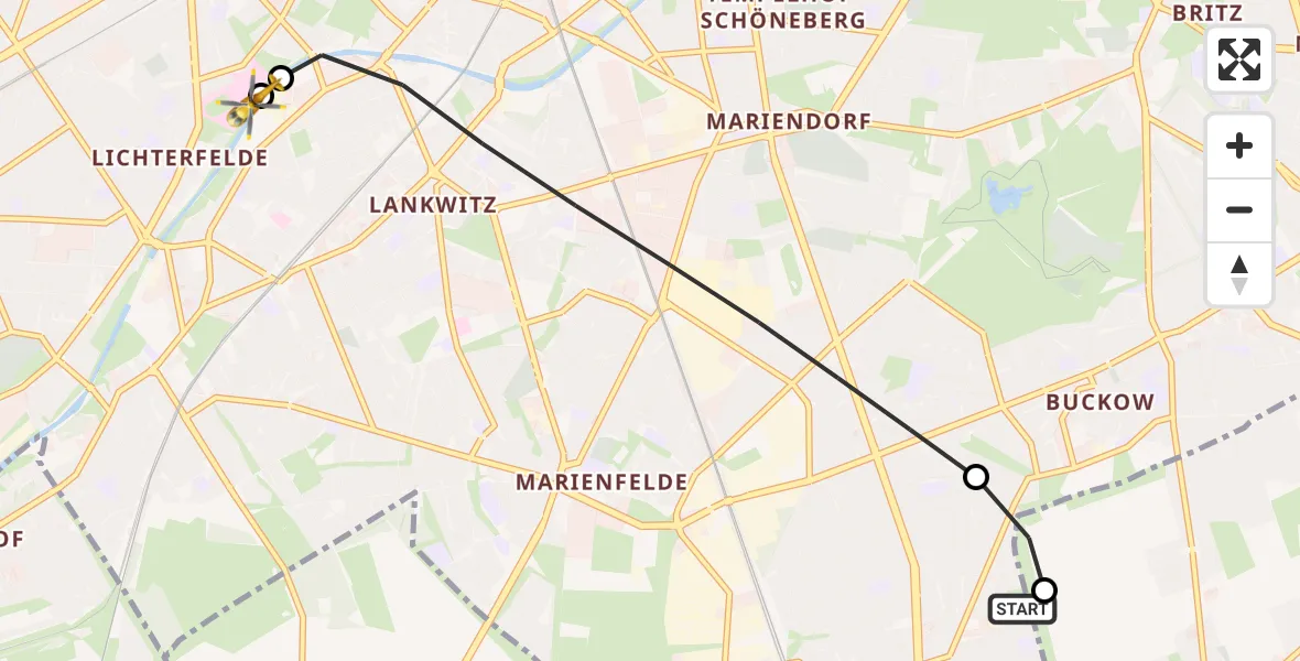Flugroute Rettungshubschrauber Berlin - Charité Clinic Benjamin Franklin Campus, 16 September 2026, 06:22