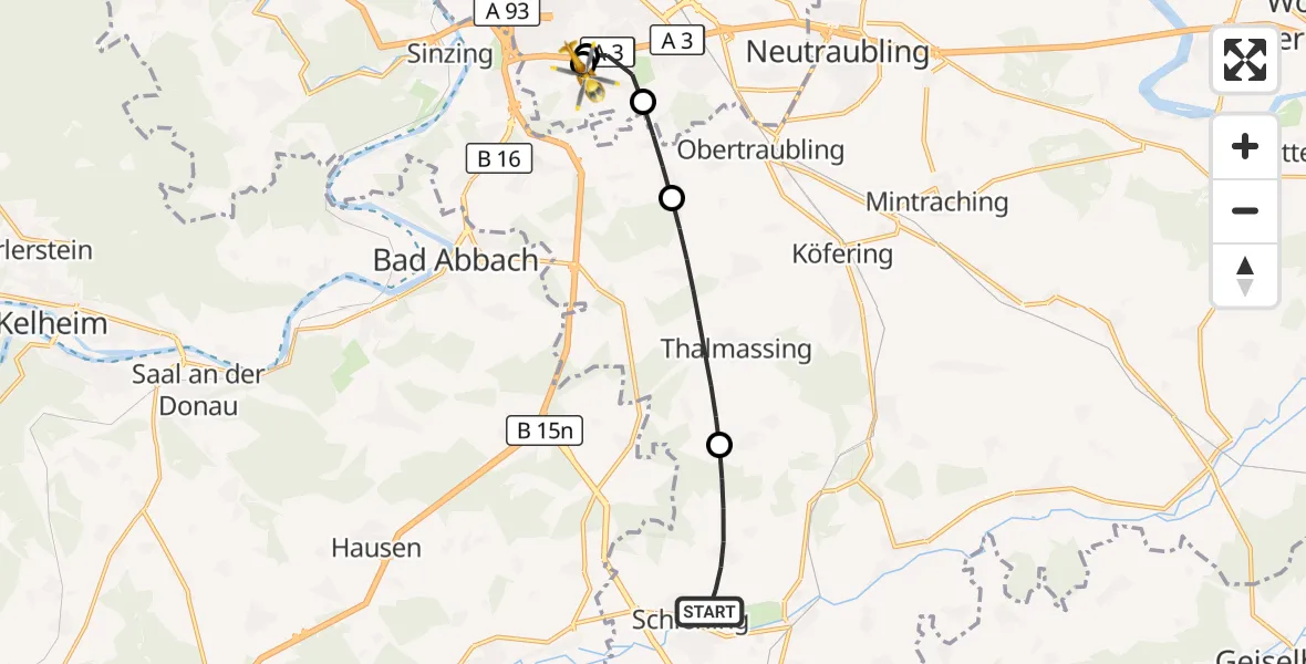 Flugroute Rettungshubschrauber Schierling - DRF Air Rescue Station Regensburg / Regensburg University Hospital, 16 September 2026, 06:40
