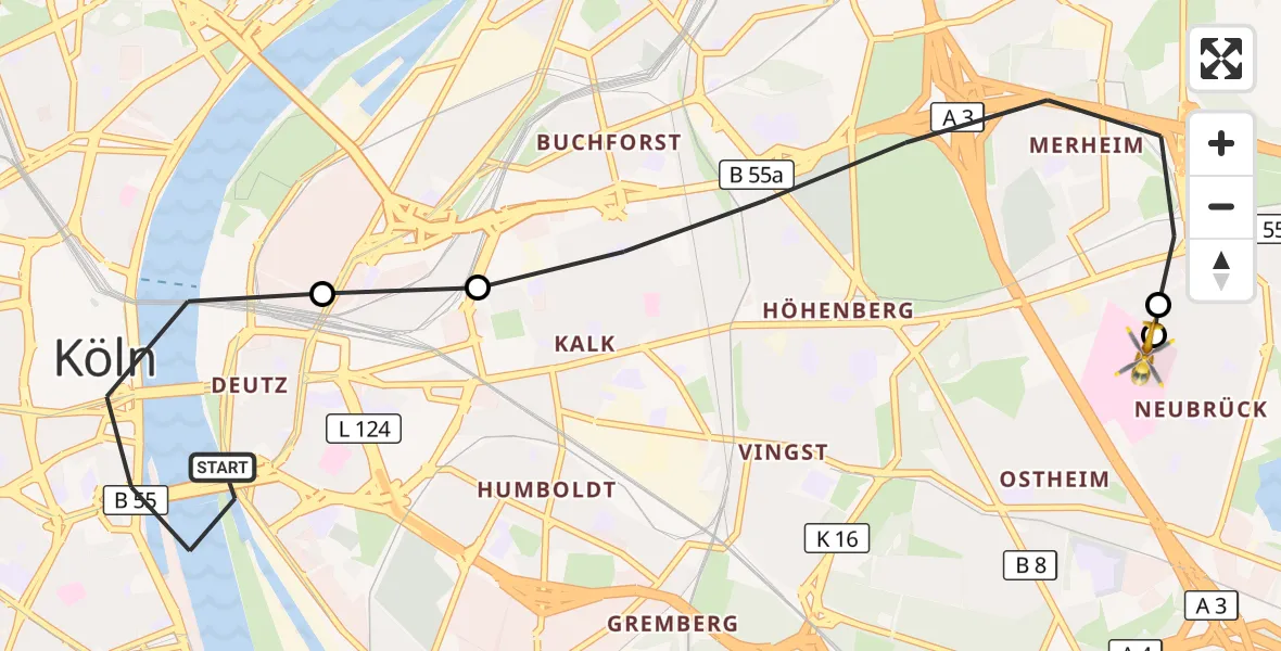 Flugroute Rettungshubschrauber Köln - Merheim Hospital, 16 September 2026, 06:47