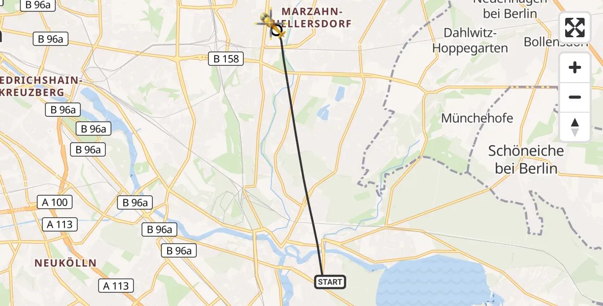 Flugroute Rettungshubschrauber Berlin - Berlin Emergency Hospital, 16 September 2026, 06:50