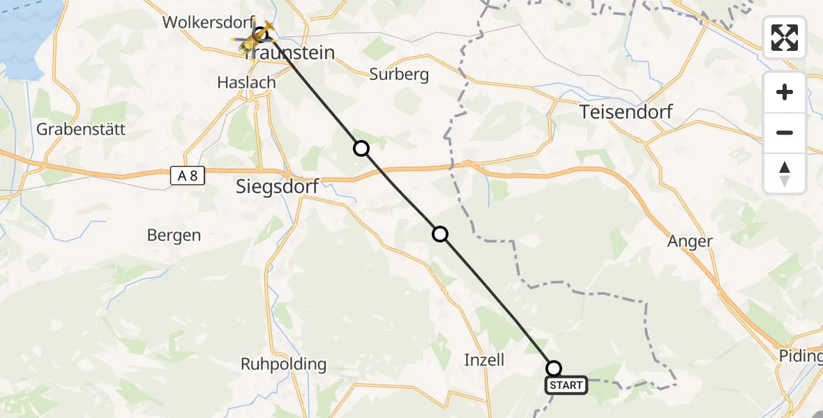 Flugroute Rettungshubschrauber Schneizlreuth - Traunstein Hospital, 16 September 2026, 06:53