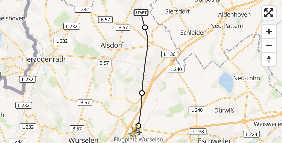 Flugroute Rettungshubschrauber Baesweiler - Aachen-Merzbrück Flughafen, 16 September 2026, 06:58