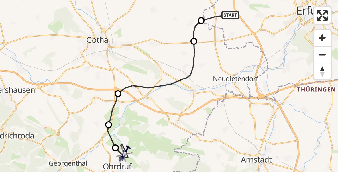 Flugroute Polizeihubschrauber Erfurt - Ohrdruf, 16 September 2026, 07:03