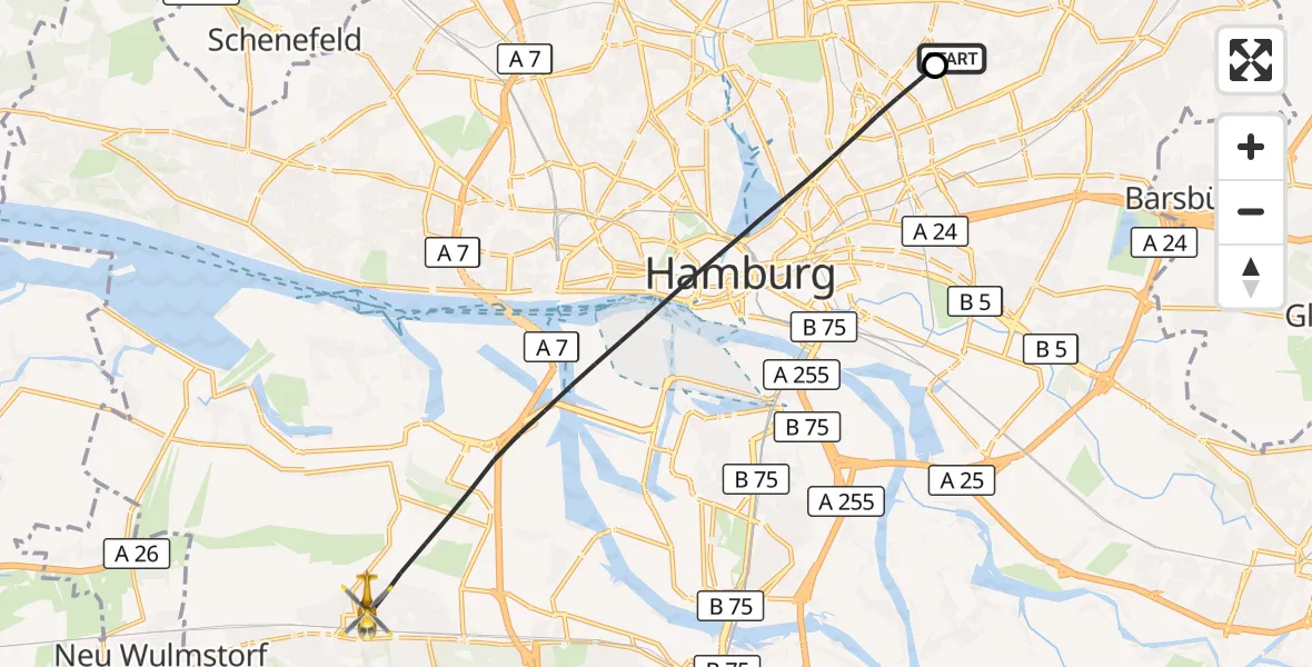 Flugroute Rettungshubschrauber Hamburg Military Hospital - Hamburg, 16 September 2026, 07:10