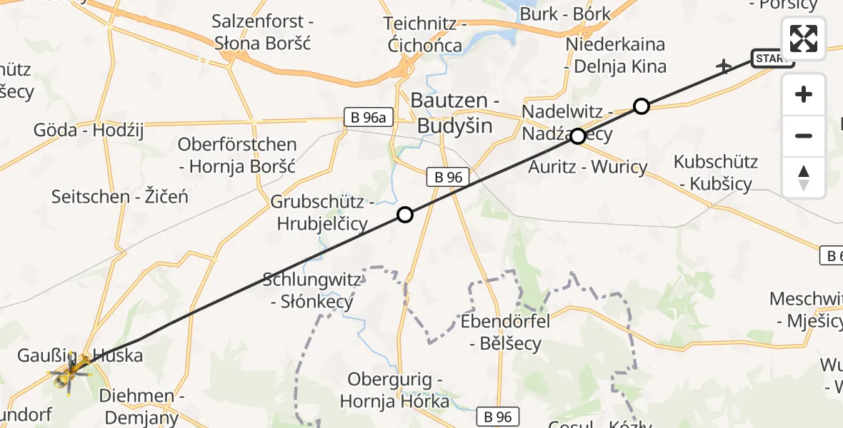 Flugroute Rettungshubschrauber Bautzen Flugplatz - Doberschau-Gaußig, 16 September 2026, 07:14