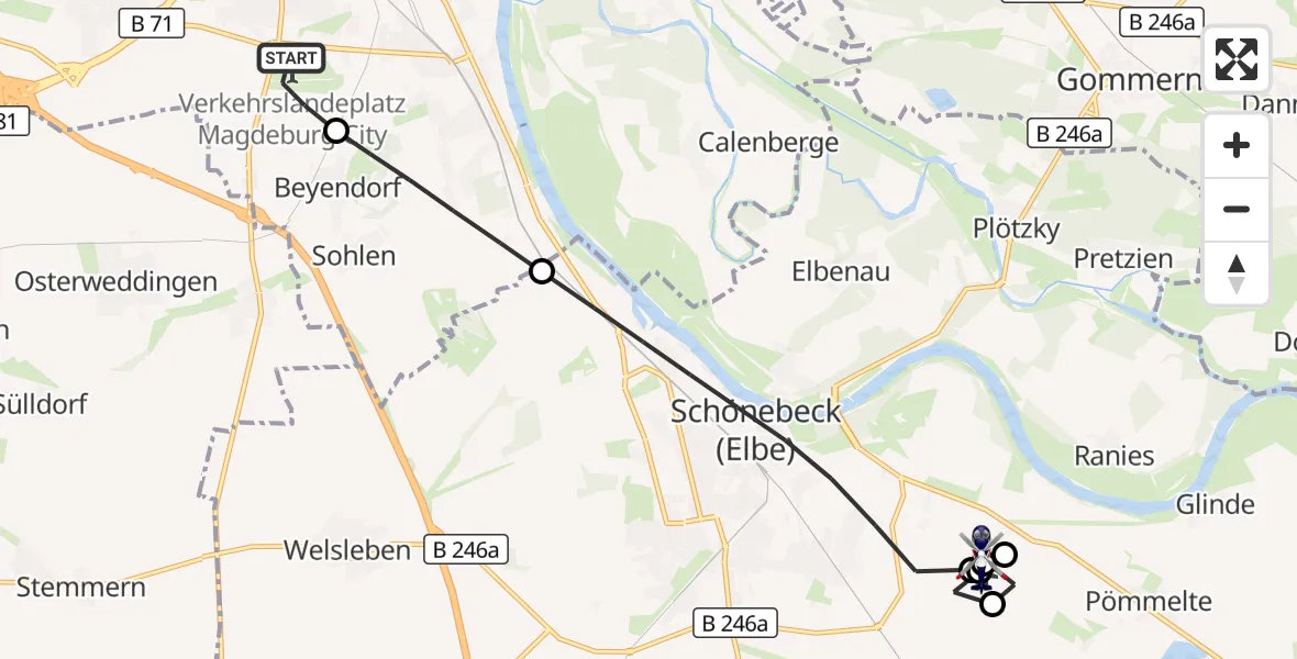 Flugroute Polizeihubschrauber Magdeburg City Flugplatz - Schönebeck-Zackmünde Flugplatz, 16 September 2026, 07:34