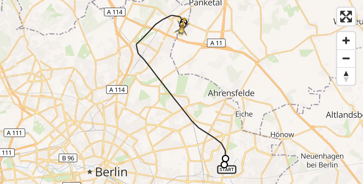 Flugroute Rettungshubschrauber Berlin Emergency Hospital - Helios Clinic Berlin-Buch, 16 September 2026, 07:41