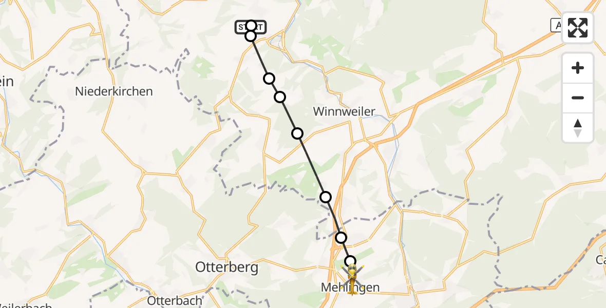 Flugroute Rettungshubschrauber Rockenhausen - Mehlingen, 16 September 2026, 07:43