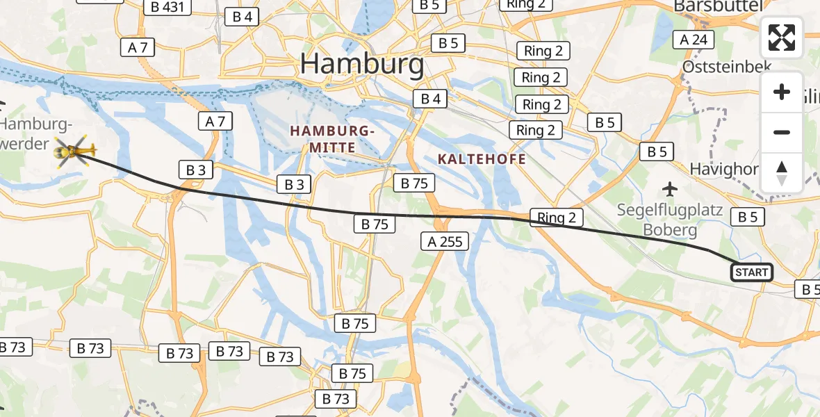 Flugroute Rettungshubschrauber Hamburg - Hamburg, 16 September 2026, 07:50