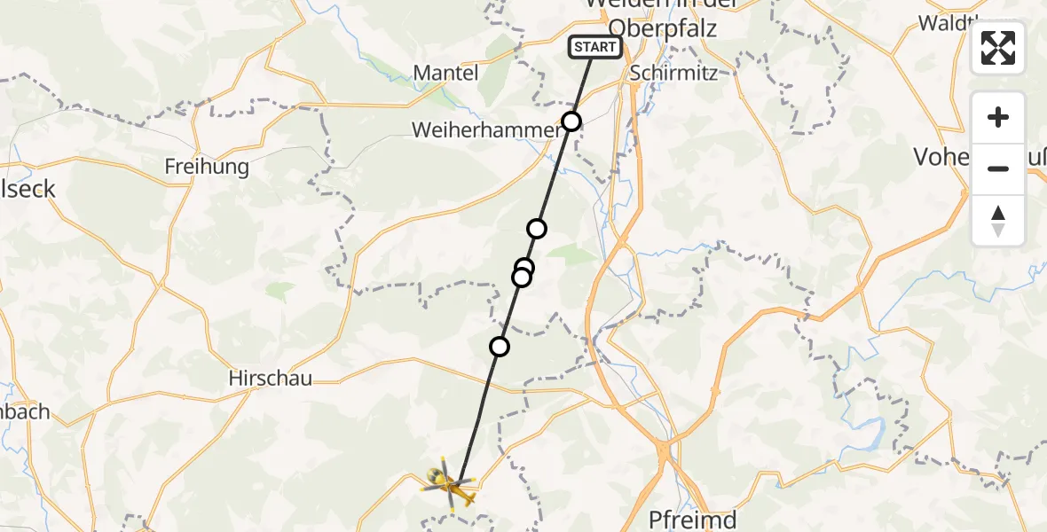 Flugroute Ambulanzhubschrauber Weiden i.d.OPf. - Schnaittenbach, 16 September 2026, 07:50