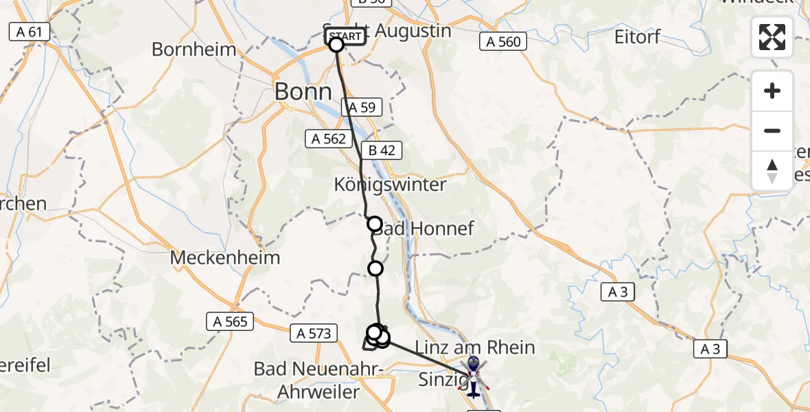 Flugroute Polizeihubschrauber Sankt Augustin - Sinzig, 16 September 2026, 07:51