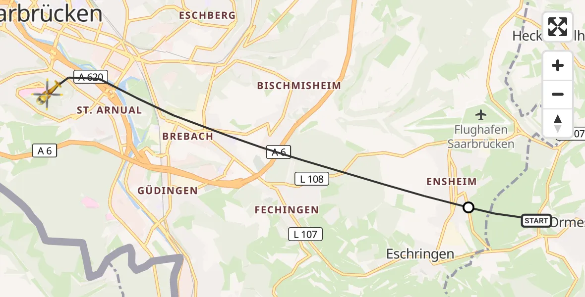 Flugroute Rettungshubschrauber Mandelbachtal - Saarbrücken, 16 September 2026, 08:06