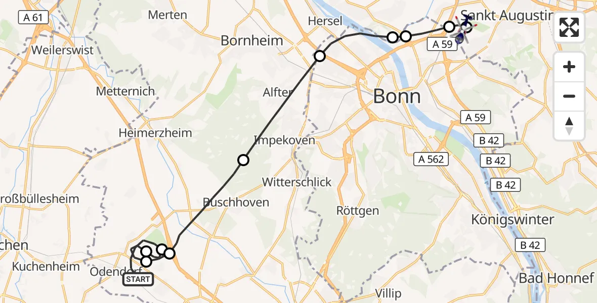 Flugroute Polizeihubschrauber Swisttal - Sankt Augustin, 16 September 2026, 08:09
