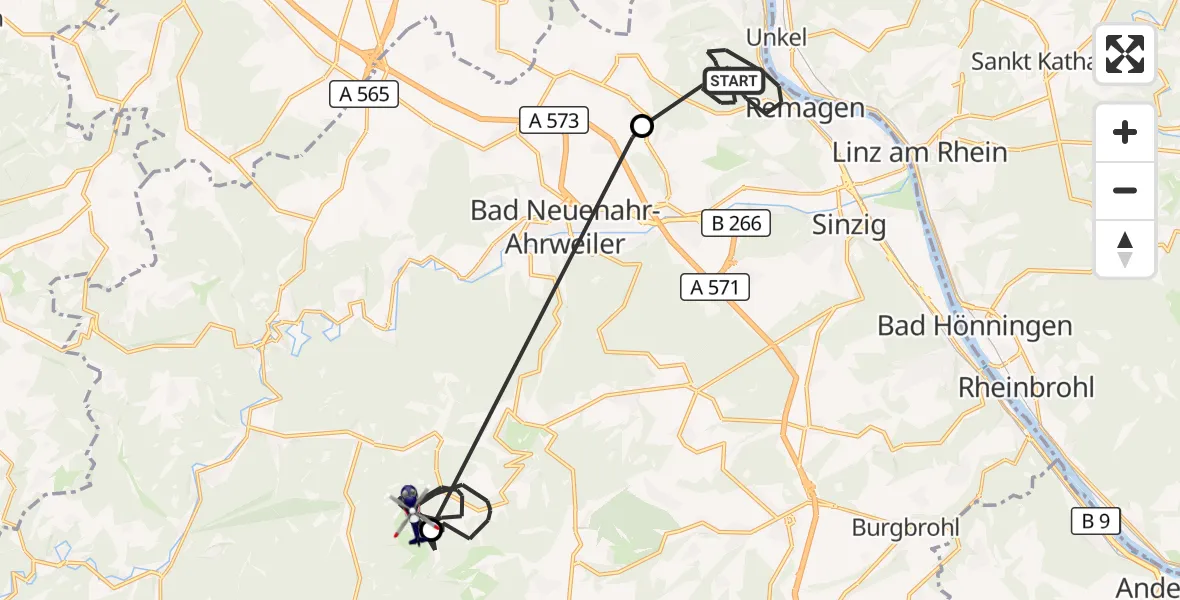 Flugroute Polizeihubschrauber Remagen - Heckenbach, 16 September 2026, 08:09