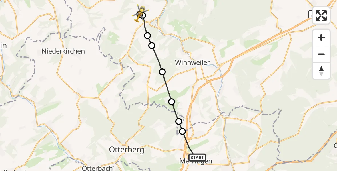 Flugroute Rettungshubschrauber Mehlingen - Rockenhausen, 16 September 2026, 08:12
