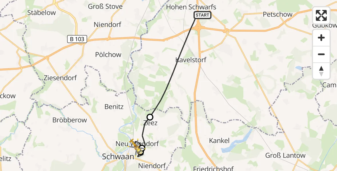Flugroute Ambulanzhubschrauber Dummerstorf - Wiendorf, 16 September 2026, 08:13