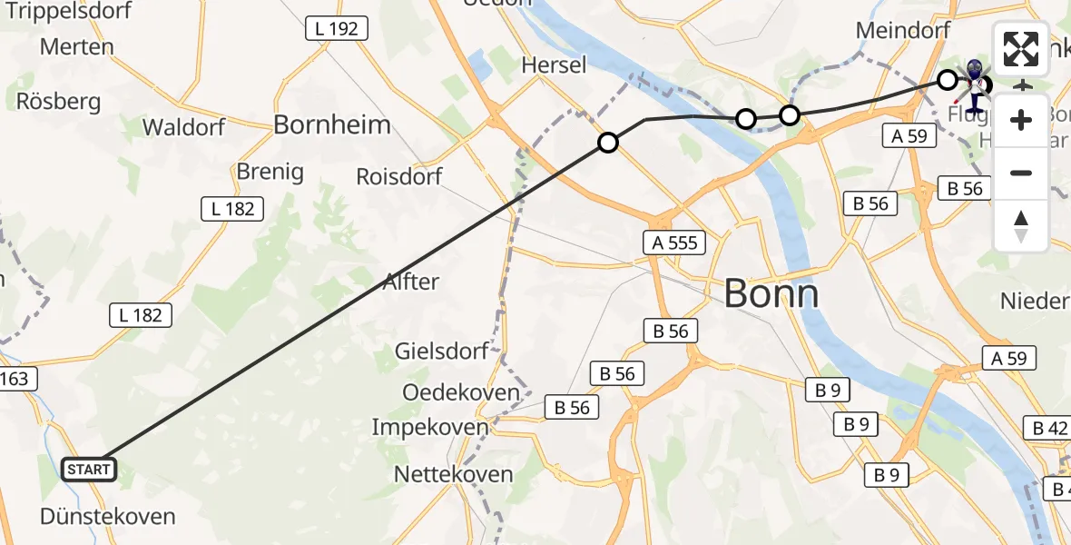 Flugroute Polizeihubschrauber Swisttal - Sankt Augustin, 16 September 2026, 08:20