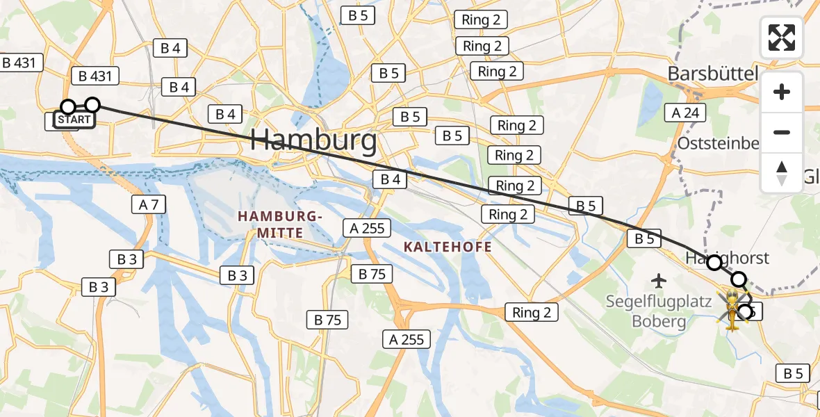 Flugroute Rettungshubschrauber Asklepios Hospital Altona - Christoph Hansa ADAC Hubschrauberlandeplatz, 16 September 2026, 08:52