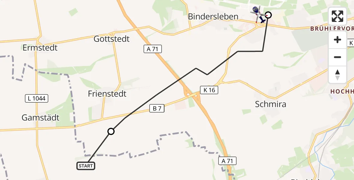 Flugroute Polizeihubschrauber Nesse-Apfelstädt - Erfurt-Weimar Flughafen, 16 September 2026, 08:56