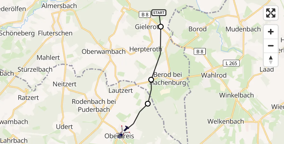 Flugroute Polizeihubschrauber Michelbach (Westerwald) - Oberdreis, 16 September 2026, 08:57