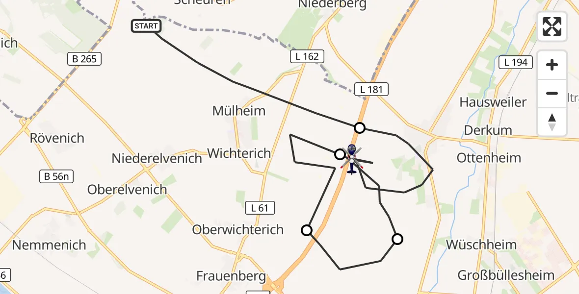 Flugroute Polizeihubschrauber Zülpich - Weilerswist, 16 September 2026, 08:59